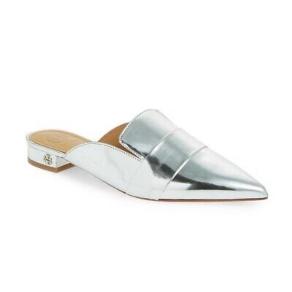 metalíc silver Tory Burch flat
